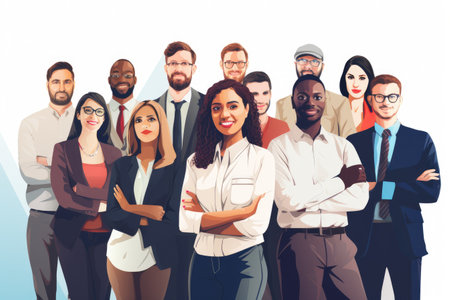 A diverse group of individuals standing closely together, united in solidarity, mentor woman training diverse staff, company employees, AI Generatedの素材