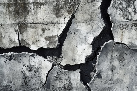 Close-Up of Cracked Cement Wall With Weathering Effects, An abstract representation of a self-healing concrete, AI Generatedの素材