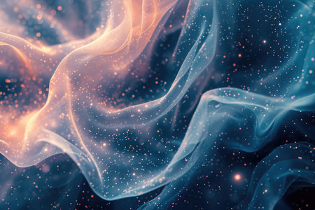Blue and Yellow Background With Stars Illuminating Night Sky, An ethereal abstract pattern made up of star dust, bringing cosmic futurism to life, AI Generatedの素材