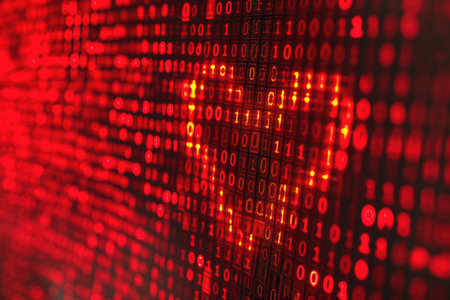 A computer screen displaying a heart-shaped icon, Binary code forming the shape of a heart, AI Generatedの素材