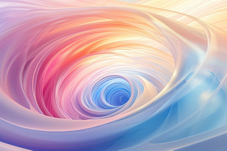 Computer Generated Image of a Vibrant Swirling Pattern, Circular waves of pastel colors in a beautiful, abstract future representation, AI Generatedの素材