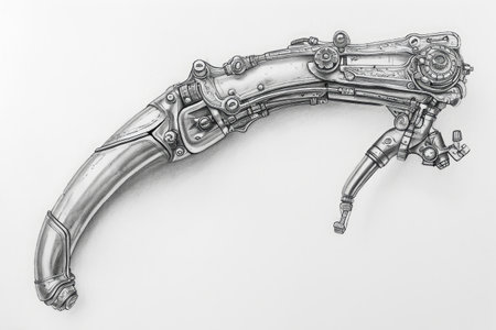 A highly detailed pencil drawing showcasing the intricate details of a gun, including its various components and textures, Detailed drawing of a laryngoscope, AI Generatedの素材