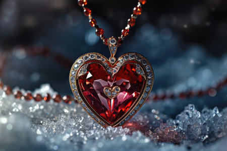 A stunning heart shaped necklace adorned with sparkling diamonds, capturing the elegance and beauty of love, Elegant heart-shaped jewel designs for a luxurious Valentine's Day, AI Generatedの素材