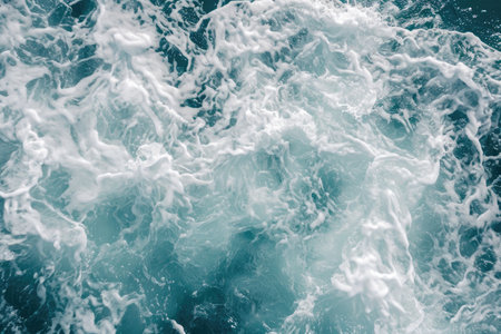 A photograph capturing the breathtaking view of the ocean from a boat, showcasing the beauty of the sunset reflecting on the water, Closeup of ocean waves with rich, bubbly textures, AI Generatedの素材