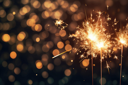 Fireworks at New Year and copy space for your text or image, Sparkler New Year background, AI Generatedの素材