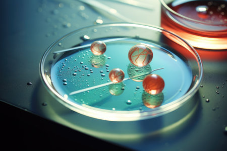 A mouthwatering close up of a plate full of savory and flavorful food served on a table., Petri dish and pipette, AI Generatedの素材