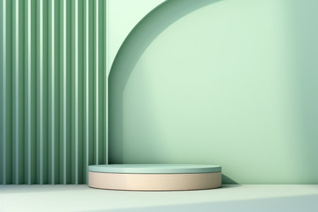 Abstract minimal scene with podium and green wall. 3d render illustration, Minimal scene with a podium and abstract background in pastel blue and green colors, AI Generatedの素材
