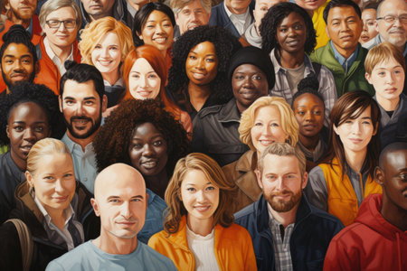 Group of Diverse Multiethnic People Portrait Togetherness Concept, Diverse Crowd, Community of Different People, AI Generatedの素材