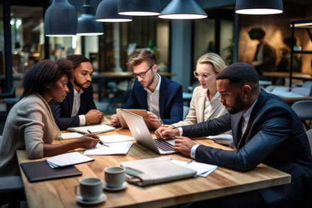 Business people working together in office. Group of business people working together in office, Multiethnic business people working together in the office, AI Generatedの素材