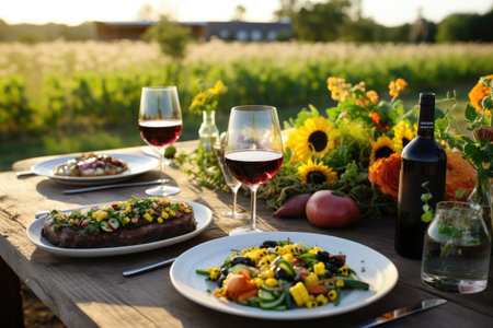 salad with red cabbage and beetroot on a white plate in a restaurant, A farm-to-table meal featuring fresh, locally sourced ingredients, AI Generatedの素材