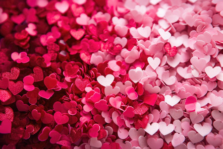 A collection of multiple pink and red hearts clustered together, creating an eye-catching display, Heart-filled, pink and red ValentineÃ¢â¬â¢s Day backdrop, AI Generatedの素材