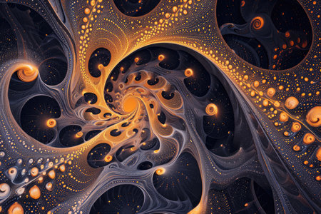 A computer generated image showcasing an intricate spiral design with precise and mesmerizing patterns, Intricate, futuristic pattern with an abstract twist, AI Generatedの素材