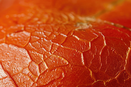 This close-up photo captures the vibrant orange color and the juicy segments of an orange after it has been peeled, Macro view of a tomato's skin, AI Generatedの素材