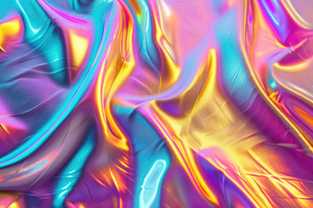 A vibrant image showcasing the multicolored legs of a woman wearing eye-catching patterned leggings, Metallic rainbow holographic texture for a futuristic-looking background, AI Generatedの素材