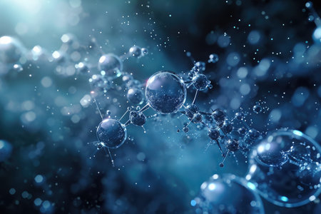 A photo showcasing a blue and black background with various bubbles floating in the air, Nanomaterials in space technology, AI Generatedの素材