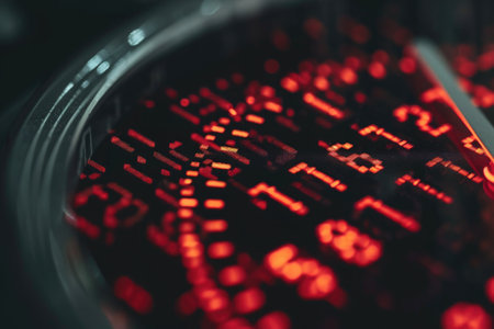 Foto de This close-up photograph captures the distinct red numbers on a clock, Numeric binary representation of a digital clock, AI Generated - Imagen libre de derechos