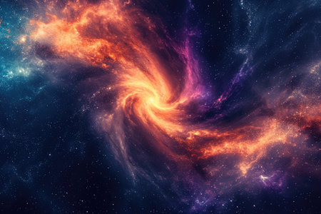 Spiral Galaxy M51 in Space, Surreal swirls of color shaping a nebular cloud in space, AI Generatedの素材