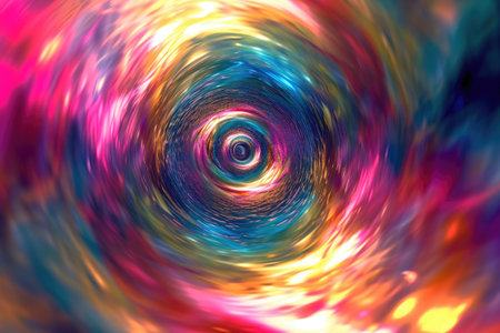 A vibrant and dynamic spiral of light and colors radiating from a central point, Swirling vortex of psychedelic colors depicting a journey through a hallucinatory dream, AI Generatedの素材