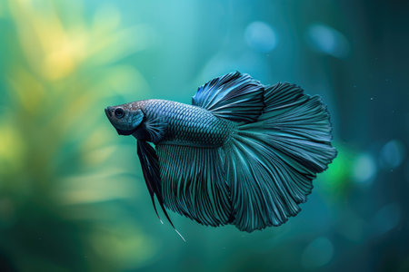 A colorful fish gracefully swims through crystal-clear water, The serene elegance of a tropical Betta fish with flowing fins, AI Generatedの素材