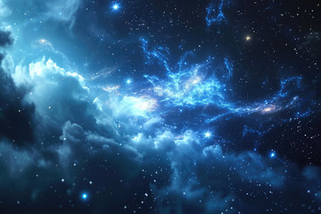 This photo captures a stunning night sky filled with twinkling stars and wispy clouds, creating a magical atmosphere, Visualize the scalability of cloud storage as an expanding universe, AI Generatedの素材