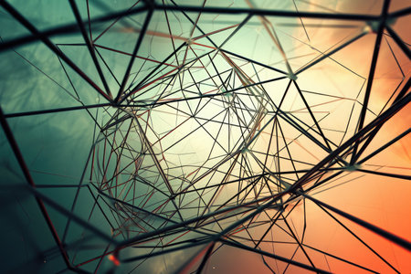 An abstract photo capturing the intricate lines and angles of a modern structure, Web of interconnected geometric shapes, AI Generatedの素材