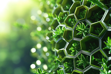 This close-up photo showcases a wall made entirely of green plants, providing a natural and vibrant backdrop, A nanotechnology-powered green energy solution, AI Generatedの素材