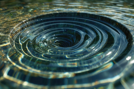 This photo shows a detailed, close-up view of a water drain with visible grates and flowing water, Visual representation of the price spiral caused by inflation, AI Generatedの素材