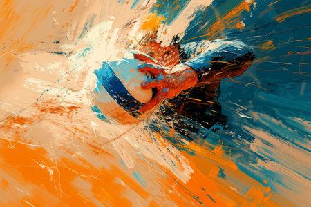 A painting depicting a man energetically kicking a soccer ball, capturing the dynamic intensity of the sport, A close-up digital style painting of a high-speed volleyball spike, AI Generatedの素材