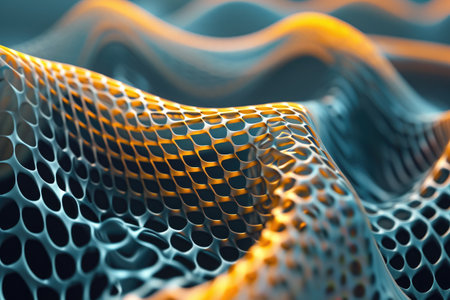 A detailed view of a metal structure featuring intricate wavy lines, Nano-engineered material properties, AI Generatedの素材