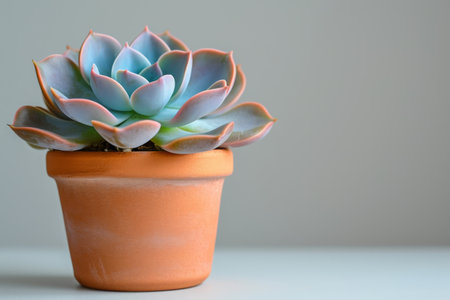 A small potted plant is placed on a table, adding a touch of greenery to the space, A close-up of a potted succulent, on a white clean surface, AI Generatedの素材