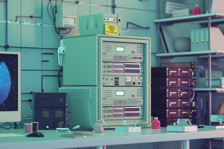 A computer monitor is placed on a desk, showcasing the essential set up for work or leisure, A flipbook style animation of a day in the life of a NAS system, AI Generatedの素材