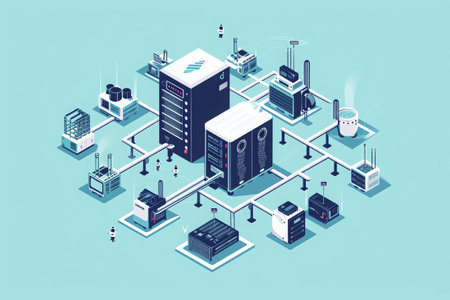 A computer tower is surrounded by various electronic devices, creating a busy and interconnected workspace, A flipbook style animation of a day in the life of a NAS system, AI Generatedの素材