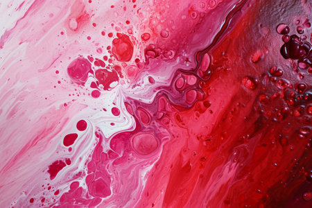 This close-up photograph showcases a stunning painting featuring vibrant red and pink hues blending together, Abstract art using mix of reds and pinks symbolizing love, AI Generatedの素材