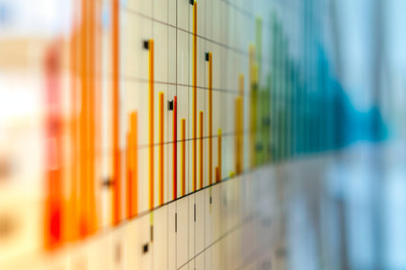 This close-up photo showcases a wall with numerous bars, creating a visually striking pattern, A Gantt chart tracking an investment projectÃ¢â¬â¢s progress, AI Generatedの素材
