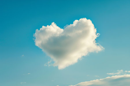 A cloud formation resembling a heart shape floating in the sky, A lone heart-shaped cloud in a clear sky, AI Generatedの素材