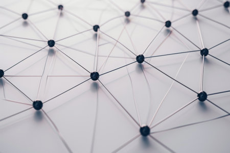 A collection of pins arranged on a white surface, creating a visually appealing pattern, A high-level overview of a LAN network in minimal design, AI Generatedの素材