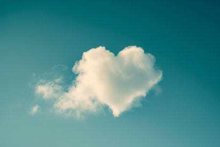 A cloud shaped like a heart floats amidst a clear blue sky, A lone heart-shaped cloud in a clear sky, AI Generatedの素材