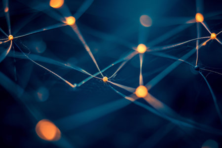 This close-up photo captures a vibrant blue and yellow background, showcasing the striking colors and textures, A modern, minimalistic view of a grid network, AI Generatedの素材