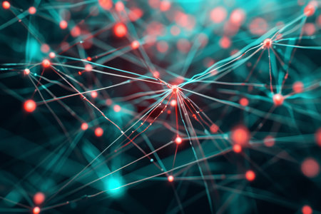 Close Up of a Blue and Red Network, An abstract interpretation of data transfer in a network, AI Generatedの素材