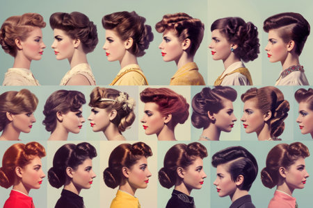 A Series of Photos of a Womans Hair Styles, An array of retro hairstyles, demonstrating the style evolution over decades, AI Generatedの素材