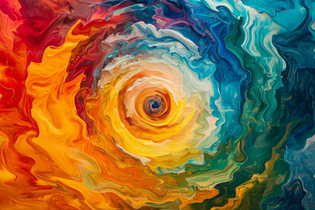 This photo captures an abstract painting that features a vibrant and intricate swirl of colors, A swirling kaleidoscope of colors to depict a joyful mood, AI Generatedの素材