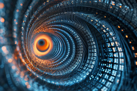 Computer Generated Image of a Black Hole, Binary code transformed into a series of interconnected spirals, AI Generatedの素材