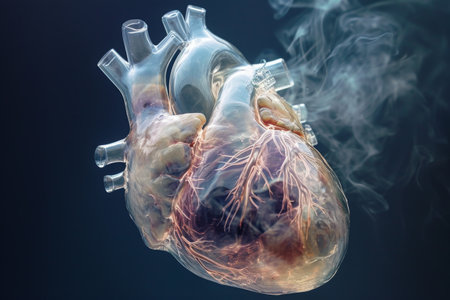 A heart-shaped object releasing a plume of thick smoke, Capturing the human heart in 3D X-ray film, AI Generatedの素材