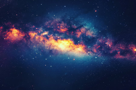 A vibrant and dynamic galaxy filled with colorful stars shining brightly against a dark backdrop, Cartoonish depiction of colorful Milky Way galaxy, AI Generatedの素材