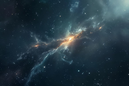 A stunning image capturing the ethereal beauty of a space scene, filled with countless shining stars, Cosmic dust swirls creating a galaxy-like background, AI Generatedの素材