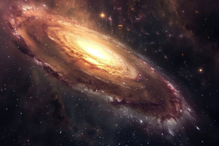 A photograph showing a spiral galaxy with stars scattered in the background, Cosmic dust swirls creating a galaxy-like background, AI Generatedの素材