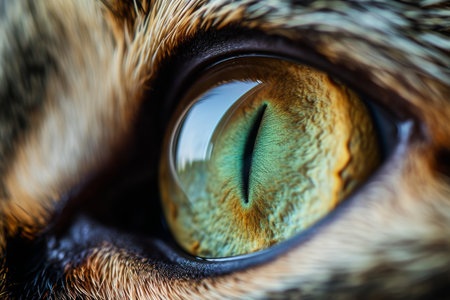 A detailed photograph capturing the close-up view of a cats bright green eye as it stares directly into the camera, Extreme close-up of a cat's eye, AI Generatedの素材