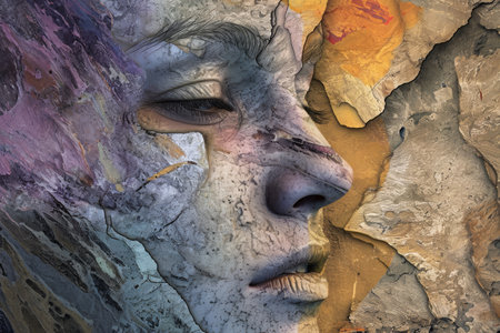 Close-Up of Persons Face With Paint, Modern digital art representation of a minor cut healing over time, AI Generatedの素材
