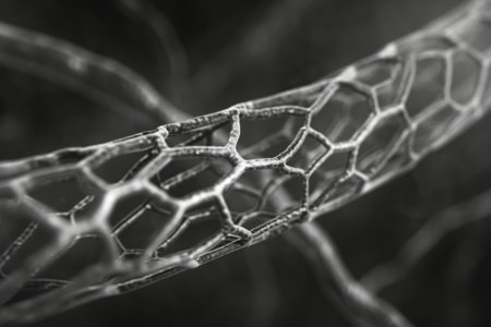 This black and white photograph captures the intricate details of a single leaf, showcasing its unique shape and texture, Monochrome magnified view of a stent, AI Generatedの素材