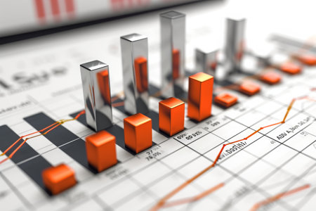 This close-up photo shows a bar chart placed on a table, providing a visual representation of data, Graph illustrating dividend yields by sector, AI Generatedの素材